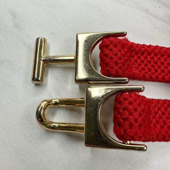 Vintage Womens Red Stretch Cinch Belt Interlocking Buckle Small (S) ✨ - Picture 6 of 7